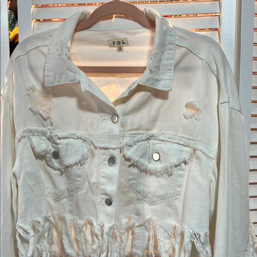 POL White Distressed Denim Jacket